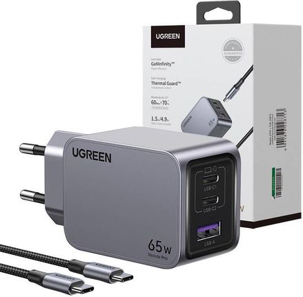Ugreen 25871 Nexode Pro Ładowarka Sieciowa 65W Gan Srebrna / 2X Usb-C - zdjęcie 2