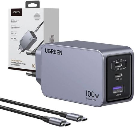 Ugreen Nexode 3- Port Szybka Ładowarka Gan 100 W / 2X Usb-C Usb - zdjęcie 4