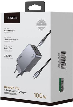 Ugreen Nexode 3- Port Szybka Ładowarka Gan 100 W / 2X Usb-C Usb - zdjęcie 3