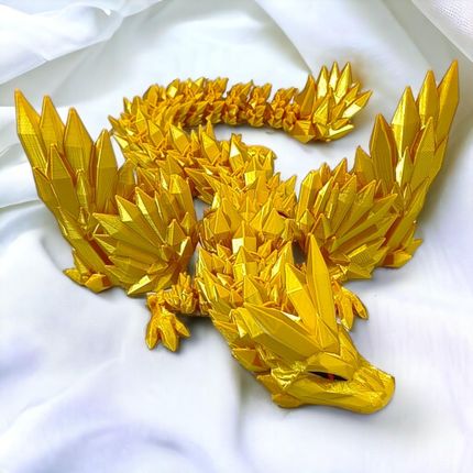 Kryształowy Smok ze Skrzydłami Midi, Złoty, 34cm, Figurka Przegubowa - zdjęcie 2