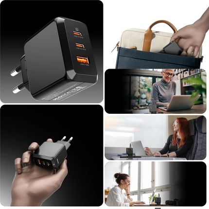 DEKO Ładowarka USB-C GaNFast Uniwersalna 3x USB 67W 65W Typ C + Kabel USB-C 100W - zdjęcie 2