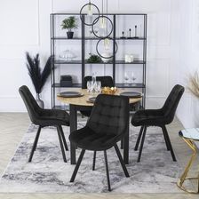 Zdjęcie Mebel Elite Zestaw Stół Okrągły Rozkładany Harry 102-142cm Dąb Riviera/Czarny I 4 Krzesła Tapicerowane Do Salonu Rick Czarne Welurowe Loft - Jeziorany