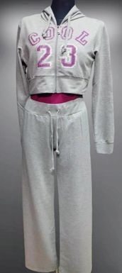 Dres Damski Komplet Modny 3 Części L/XL Szary Z Fioletem - zdjęcie 3