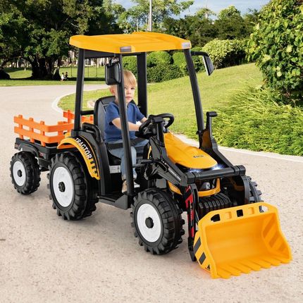 Costway Traktor Elektryczny Dla Dzieci Z Łyżką I Przyczepą Żółty - zdjęcie 5