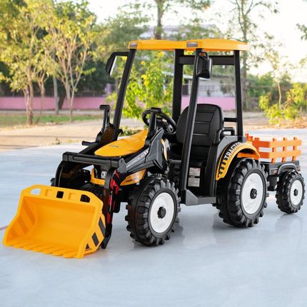 Costway Traktor Elektryczny Dla Dzieci Z Łyżką I Przyczepą Żółty - zdjęcie 3