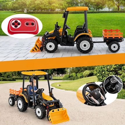 Costway Traktor Elektryczny Dla Dzieci Z Łyżką I Przyczepą Żółty - zdjęcie 6
