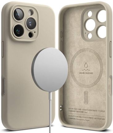 Ringke Etui Do Iphone 16 Pro Max Silicone Magnetic Magsafe Stone Kremowe - zdjęcie 3