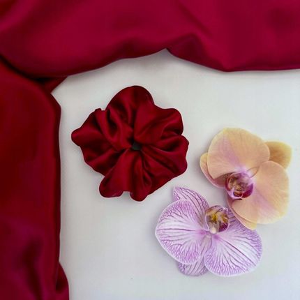 JEDWABNA GUMKA DO WŁOSÓW SCRUNCHIE 100% JEDWAB MORWOWY 22 mm CZERWONY r. M - zdjęcie 4