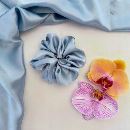 JEDWABNA GUMKA DO WŁOSÓW SCRUNCHIE 100% JEDWAB MORWOWY 22 mm NIEBIESKI r. M - zdjęcie 4