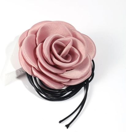 Upominkarnia Naszyjnik Choker Xl Ozdobny Kwiat Na Szyję Róża Na Rzemyku Elegancka Pudrowa N761R - zdjęcie 2