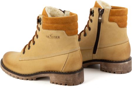 Buty Olivier Botki Skórzane Damskie Trzewiki Ocieplane Zimowe 365Bb Piasek - zdjęcie 2