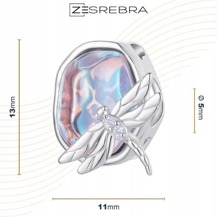 Charms Ważka Na Kamieniu Opal srebro pr 925 koralik Zawieszka Srebrna Beads - zdjęcie 2