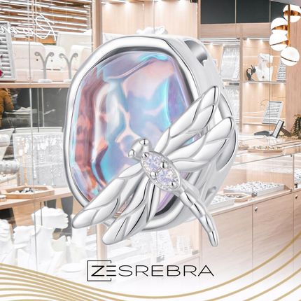 Charms Ważka Na Kamieniu Opal srebro pr 925 koralik Zawieszka Srebrna Beads - zdjęcie 3