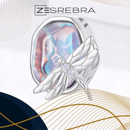 Charms Ważka Na Kamieniu Opal srebro pr 925 koralik Zawieszka Srebrna Beads - zdjęcie 4