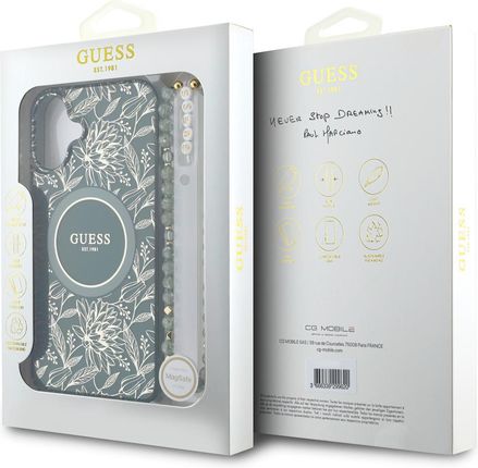 Guess Guess Guhmp16Mhcpofpa Iphone 16 Plus 6.7&Quot; Zielony/Green Hardcase Iml Flowers Allover Electro With Pearl Strap Magsafe - zdjęcie 2