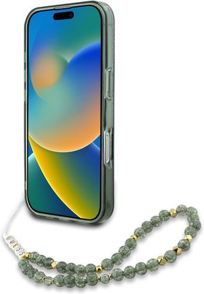 Guess Guess Guhmp16Mhcpofpa Iphone 16 Plus 6.7&Quot; Zielony/Green Hardcase Iml Flowers Allover Electro With Pearl Strap Magsafe - zdjęcie 3