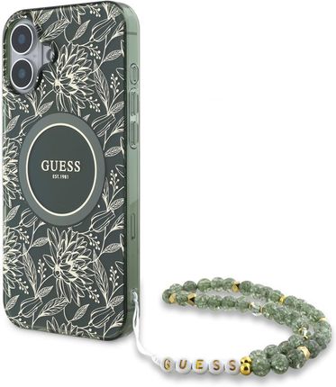 Guess Guess Guhmp16Mhcpofpa Iphone 16 Plus 6.7&Quot; Zielony/Green Hardcase Iml Flowers Allover Electro With Pearl Strap Magsafe - zdjęcie 5