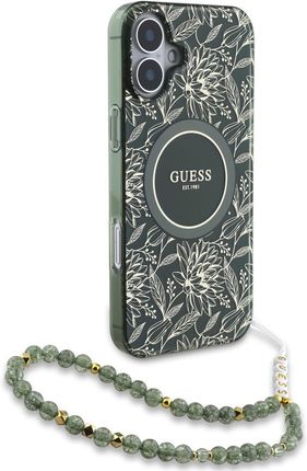 Guess Guess Guhmp16Mhcpofpa Iphone 16 Plus 6.7&Quot; Zielony/Green Hardcase Iml Flowers Allover Electro With Pearl Strap Magsafe - zdjęcie 4