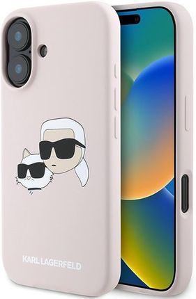 Karl Lagerfeld Silicone Double Heads Print MagSafe Różowy - etui iPhone 16 Plus - zdjęcie 3