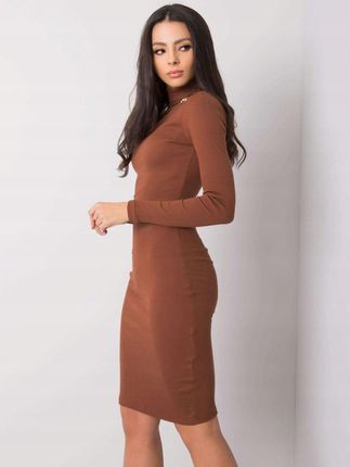 Sukienka Livia prążkowana z golfem brązowa L/XL - zdjęcie 3