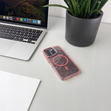 Etui Do Iphone 16 Plus Magsafe Glitter Clear Case Różowe Plecki Cover - zdjęcie 3