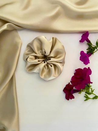 JEDWABNA GUMKA DO WŁOSÓW SCRUNCHIE 100% JEDWAB MORWOWY 22 mm BEŻOWY r. L - zdjęcie 3