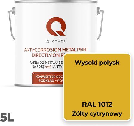 Q-Cover Farba Do Metalu Na Rdzę Ocynk Żółty Cytrynowy Ral 1012 Wysoki Połysk 5L - zdjęcie 5