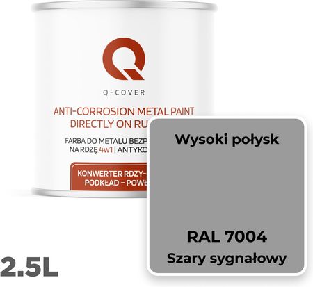 Q-Cover Farba Do Metalu Na Rdzę Szary Sygnałowy Ral 7004 Wysoki Połysk 2.5L - zdjęcie 2
