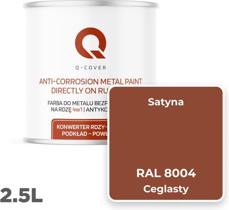 Q-Cover Farba Do Metalu Na Rdzę Żeliwne Stal Ceglasty Ral8004 Satyna 2.5L - zdjęcie 4