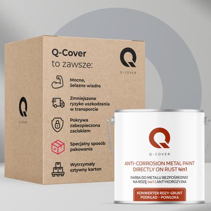 Q-Cover Farba Do Metalu Na Rdzę Żeliwne Ocynk Blachę Czerwony Ral3020 Satyna 5L - zdjęcie 6