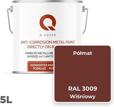 Q-Cover Farba Do Metalu Na Rdzę Żeliwne Wiśniowy Ral 3009 Półmat 5L - zdjęcie 5