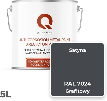 Q-Cover Farba Do Metalu Na Rdzę Stal Blachę Ocynk Grafitowy Ral 7024 Satyna 5L - zdjęcie 2