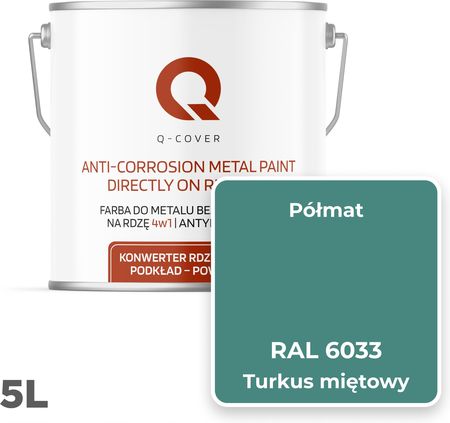 Q-Cover Farba Do Metalu Na Rdzę Ocynk Żeliwne Turkus Miętowy Ral 6033 Półmat 5L - zdjęcie 2