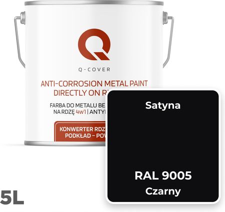 Q-Cover Farba Do Metalu Na Rdzę Stal Blachę Aluminium Czarny Ral 9005 Satyna 5L - zdjęcie 4