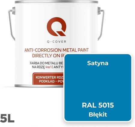 Q-Cover Farba Do Metalu Na Rdzę Ocynk Blachę Stal Błękitny Ral 5015 Satyna 5L - zdjęcie 2