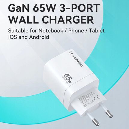 Wozinsky Ładowarka Sieciowa Gan Cgwcw 65W Usb-A / 2 X Usb-C - Biała - zdjęcie 4