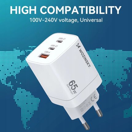 Wozinsky Ładowarka Sieciowa Gan Cgwcw 65W Usb-A / 2 X Usb-C - Biała - zdjęcie 3