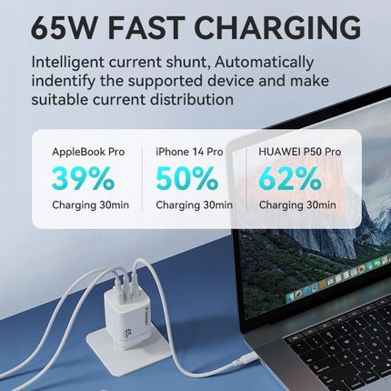 Wozinsky Ładowarka Sieciowa Gan Cgwcw 65W Usb-A / 2 X Usb-C - Biała - zdjęcie 2