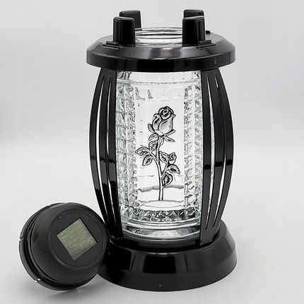 Znicz Solarny Lampion Ładowany Słonecznie Led Czarny Świeci Do 1000 Dni - zdjęcie 2