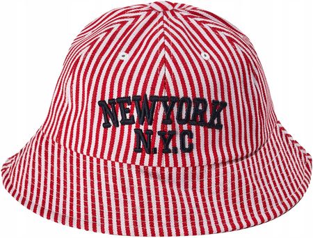 Kapelusz typu bucket hat z haftem czapka damska w paski panama czerwona - zdjęcie 3