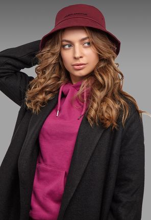 Kapelusz typu bucket hat z haftem czapka damska burgundowa panama - zdjęcie 3