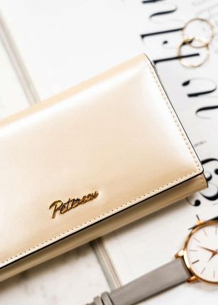 Klasyczny, elegancki portfel damski w beżowym kolorze mieszczący dowód rejestracyjny - Peterson - zdjęcie 2