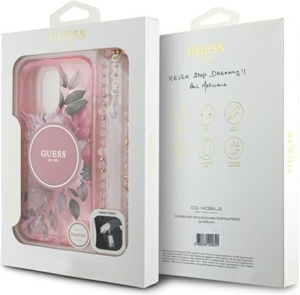 Guess Guhmp16Xhfwbrcesp Iphone 16 Pro Max 6 9 Quot Różowy Pink Hardcase Iml Flowers With Pearl Strap Magsafe - zdjęcie 3