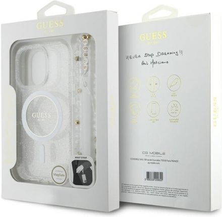 Guess Guhmp16Xhgcrelst Iphone 16 Pro Max 6 9 Quot Przeźroczysty Transparent Hardcase Iml Glitter With Pearl Strap Magsafe - zdjęcie 4