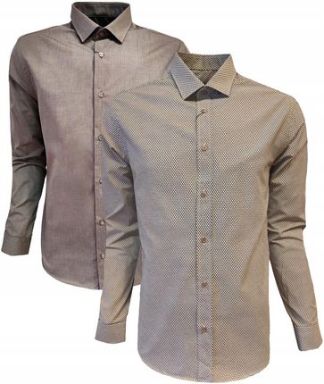 KOSZULA MĘSKA WIZYTOWA CASUAL FIT-REGULAR WZORZYSTA BRĄZ M - zdjęcie 3