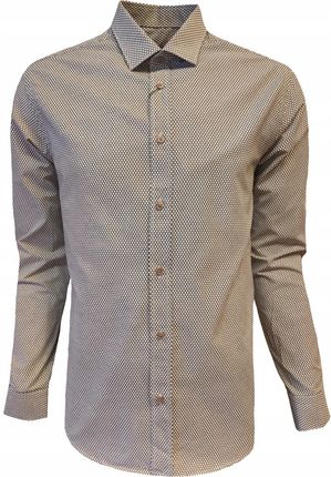 KOSZULA MĘSKA WIZYTOWA CASUAL FIT-REGULAR WZORZYSTA BRĄZ M - zdjęcie 2