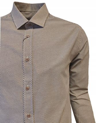 KOSZULA MĘSKA WIZYTOWA CASUAL FIT-REGULAR WZORZYSTA BRĄZ XL - zdjęcie 3