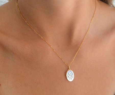 Diament Złota zawieszka 585 medalik z masą perłową Aniołek AR522-0159 - zdjęcie 4