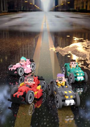 Marioinex Waffle Mini Samochody Old Timer Jeremy 50El. Grey Wyścigi 2W1 - zdjęcie 3