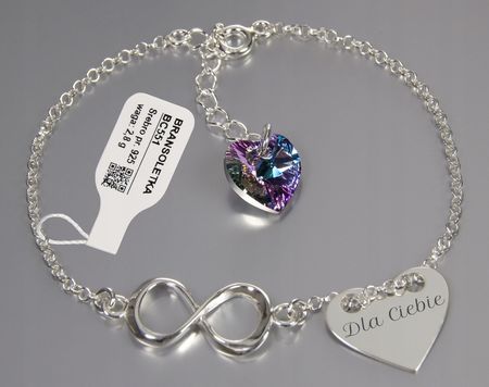 Bransoletka srebrna z kr. Swarovski Infinity Serce Grawer Srebro próby 925 - zdjęcie 6